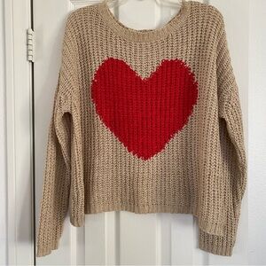 Miracle Tan Sweater with Red Heart